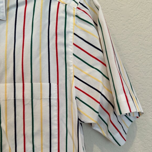 Talbots Button Down Blouse (White, Red, Green, Yellow, Blue Stripes) - Picture 4 of 5